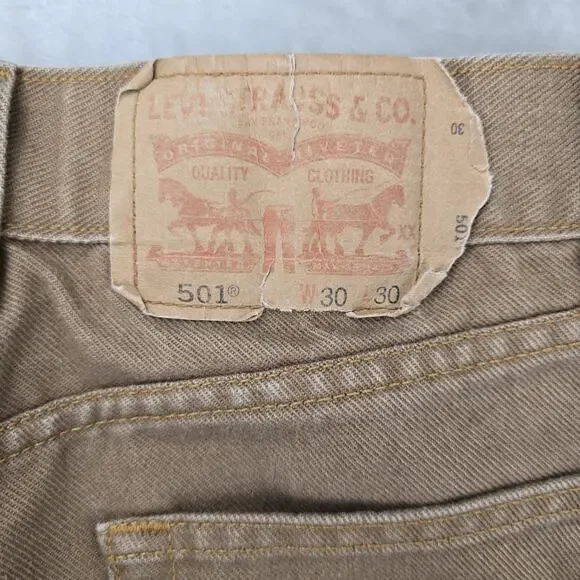 VTG Levis 501 Jeans Mens 28x27 Brown Button Fly Straight Leg USA Tag 30x30 Y2K - Picture 9 of 14